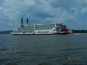 Paddleboat "American Queen" going upriver