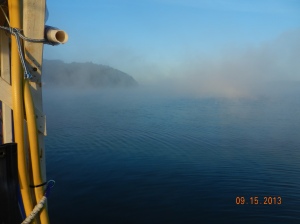 Layer of morning fog over bay