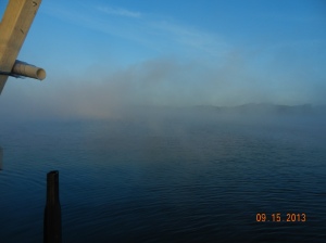 Layer of morning fog covered the bay when we woke up.